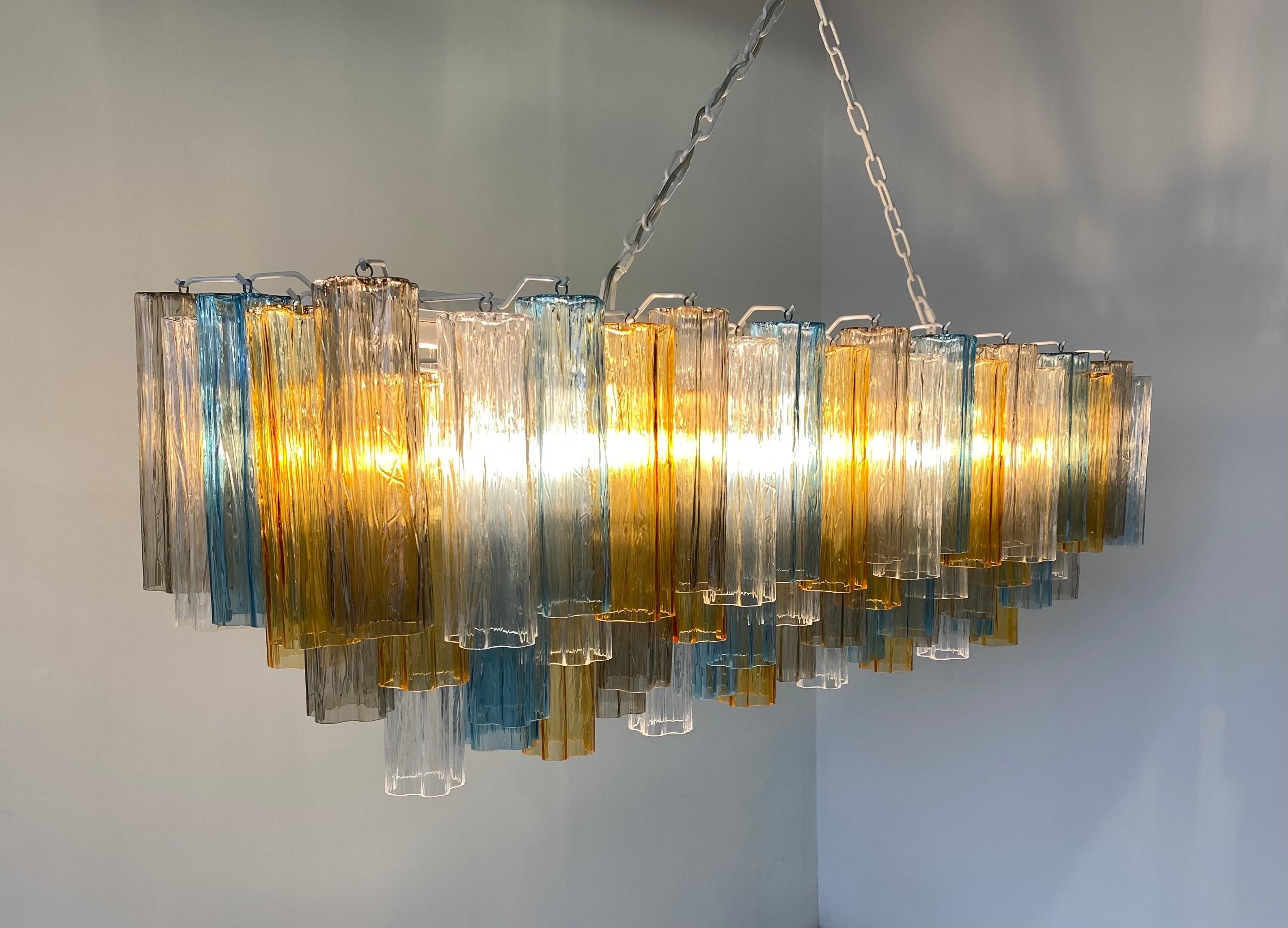 Italian Art Deco Murano Blue and Amber Glass Chandelier In Good Condition In Meda, MB