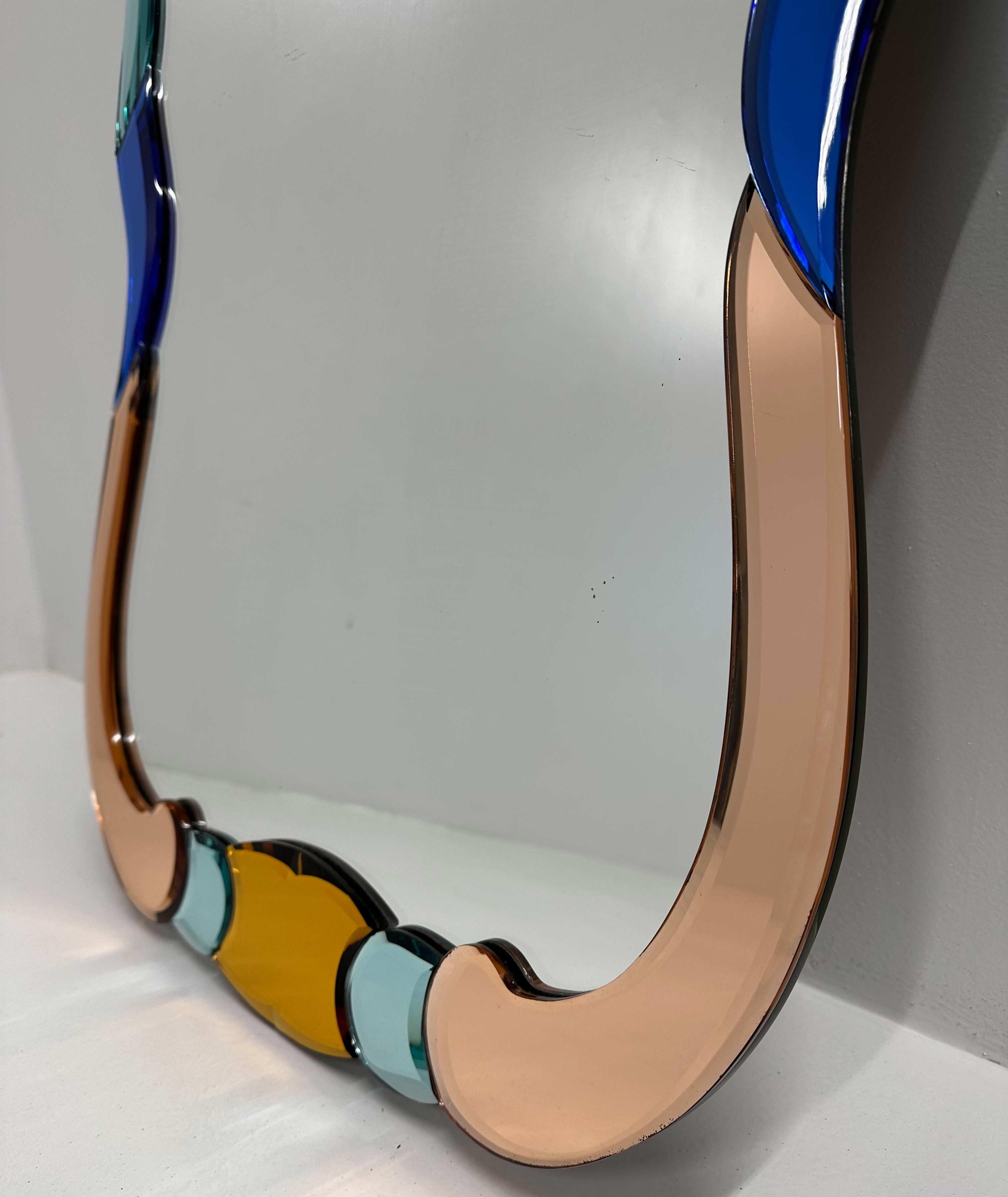 Late 20th Century Italian Art Deco Murano Colored Glass Mirror, 80s  For Sale