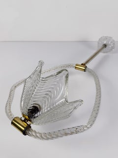 Italian Art Deco Murano Glass and Brass Pendant, In the style of Barovier, 1930s