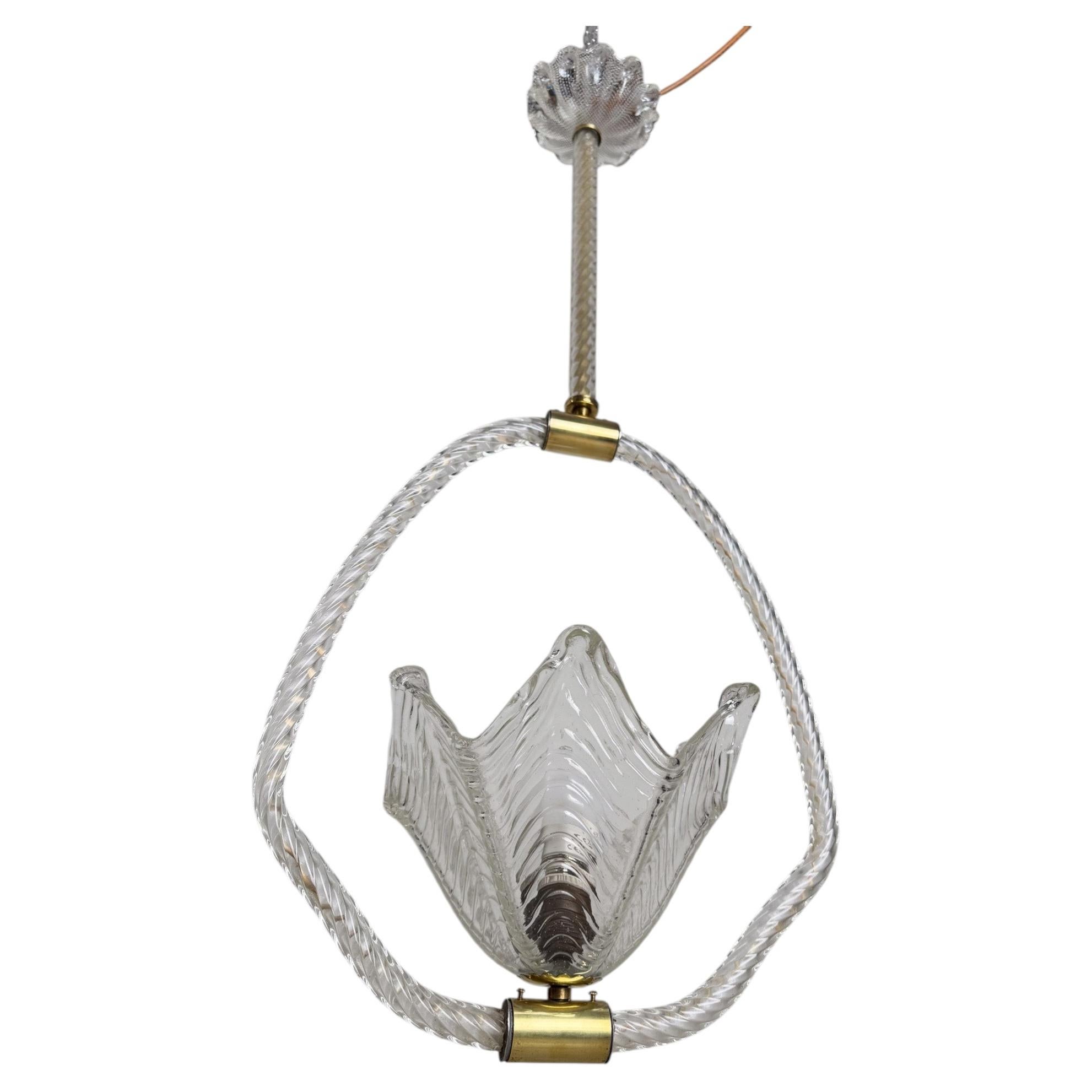 Ciondolo in ottone e vetro di Murano Art Deco italiano, stile Barovier, anni '30 in vendita