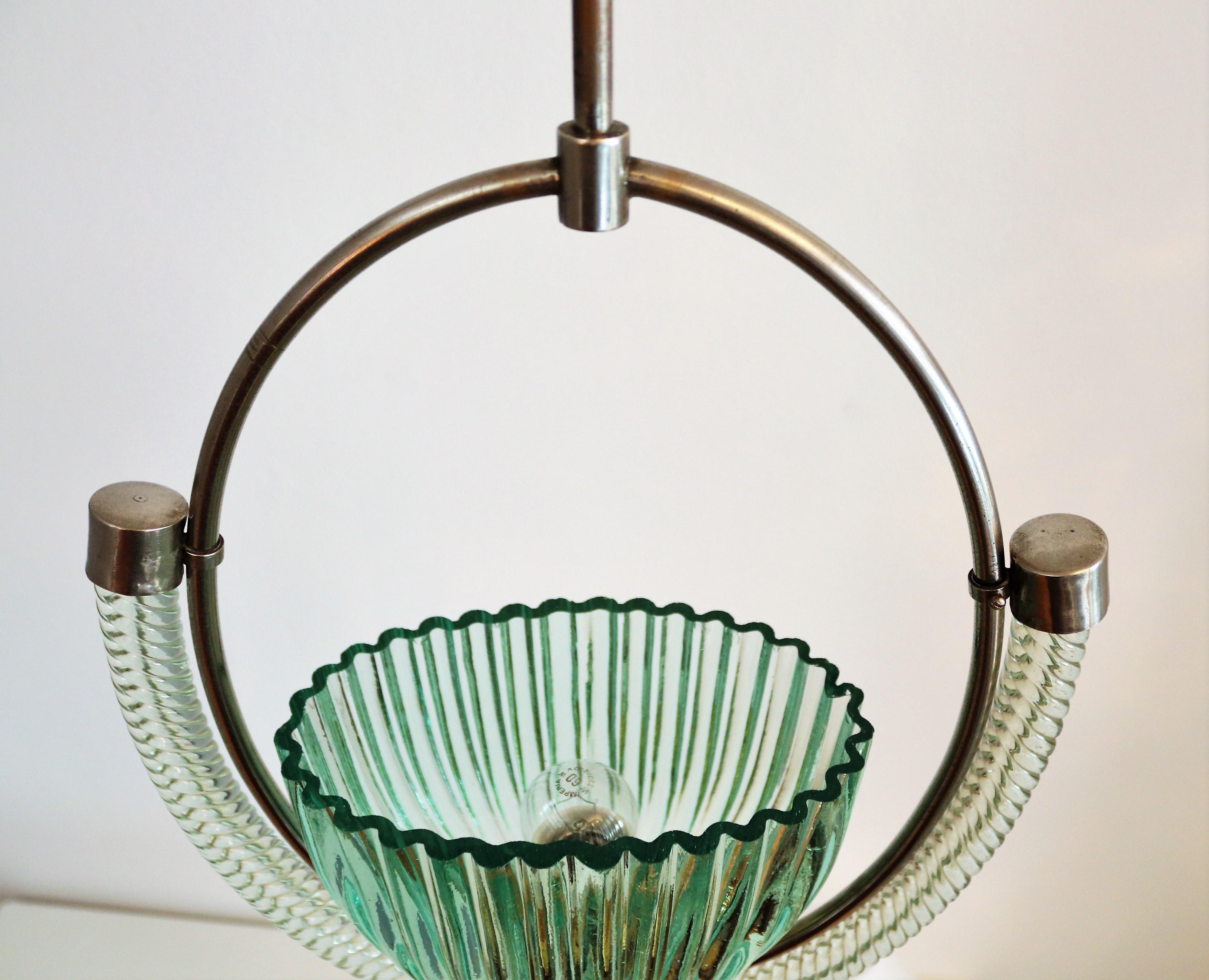 Italian Art Deco Murano Glass and Brass Pendant Light, 1940 6