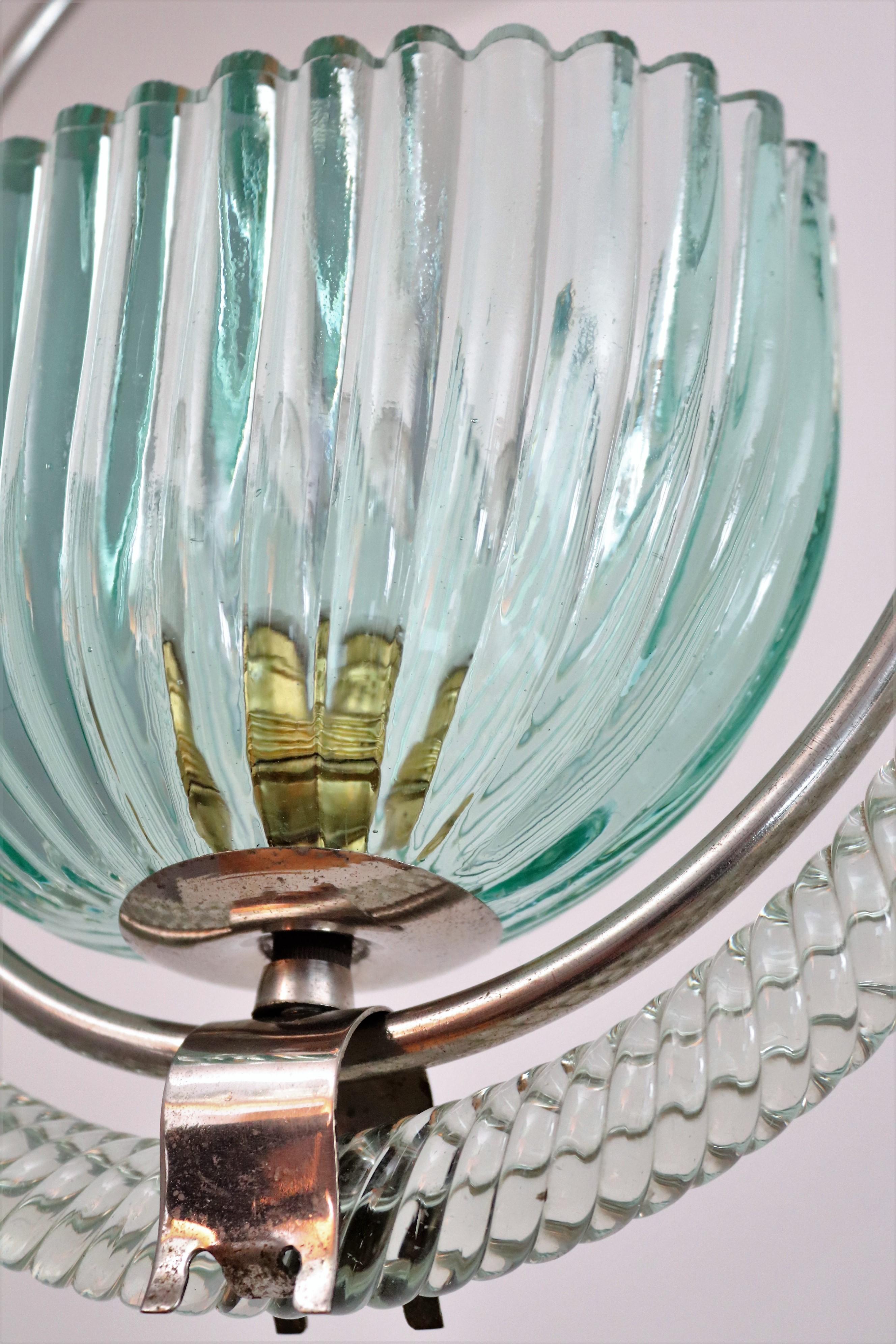 Italian Art Deco Murano Glass and Brass Pendant Light, 1940 10