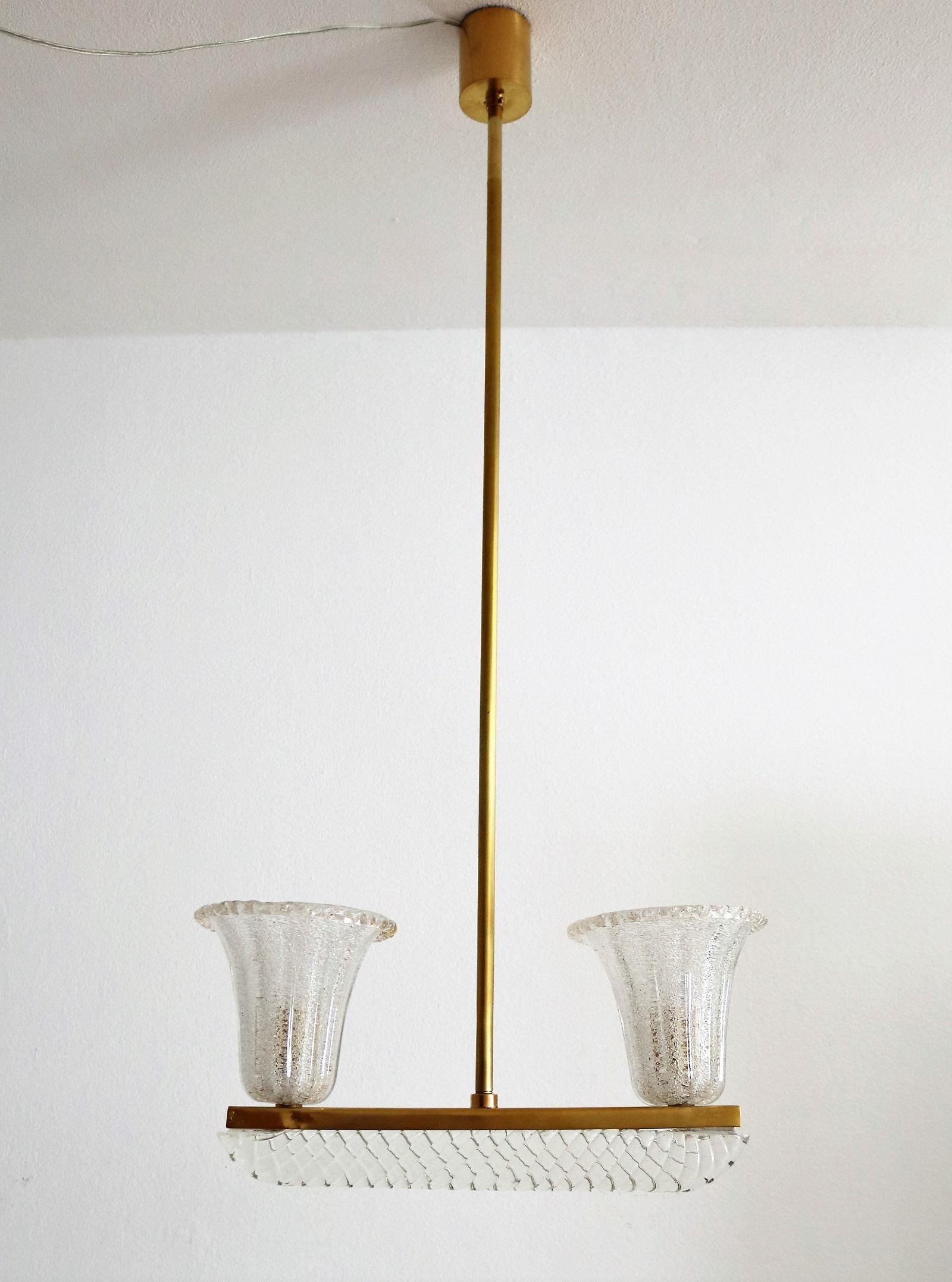 Italian Art Deco Murano Glass and Brass Pendant Light by Barovier & Toso, 1940s 15