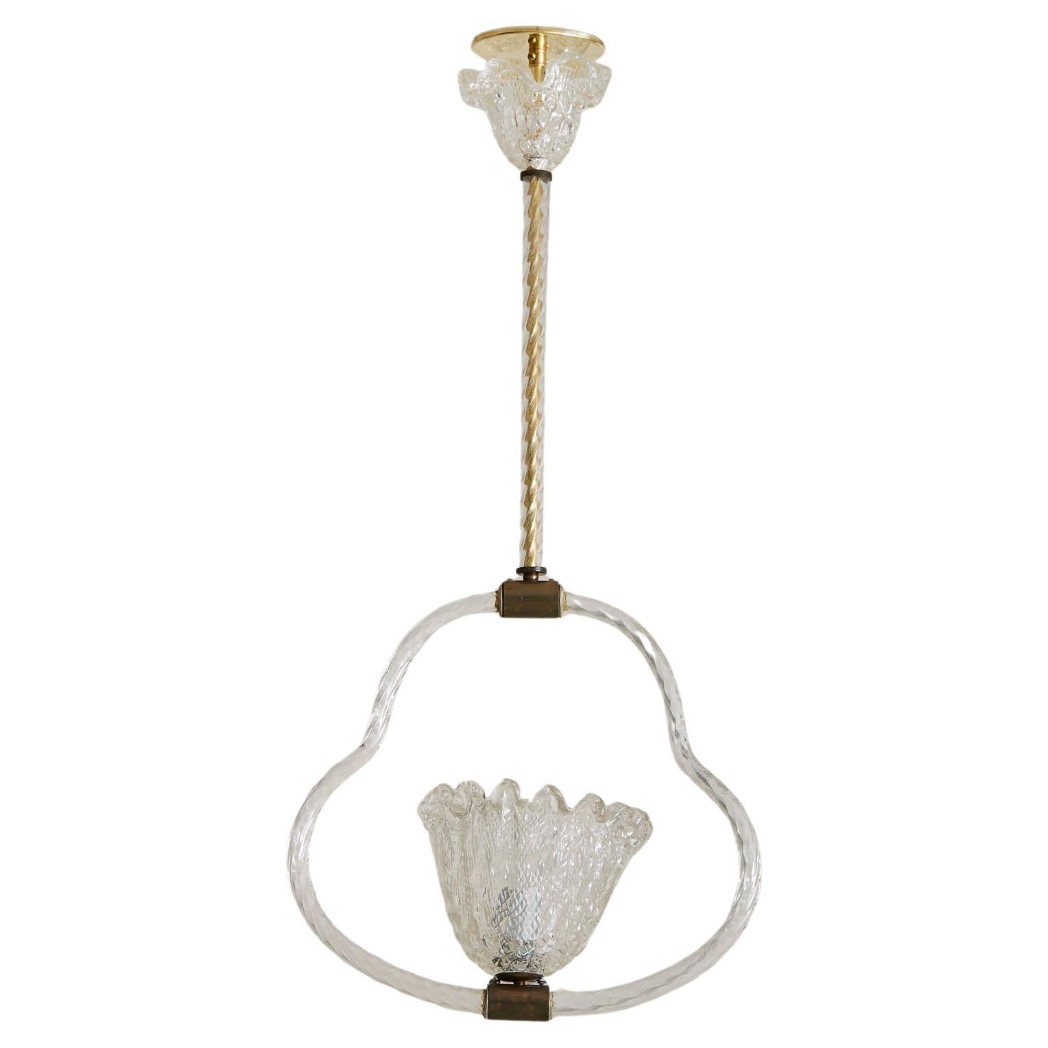 Colgante italiano Art Déco de cesta de cristal de Murano Atribuido a Barovier & Toso, 1930