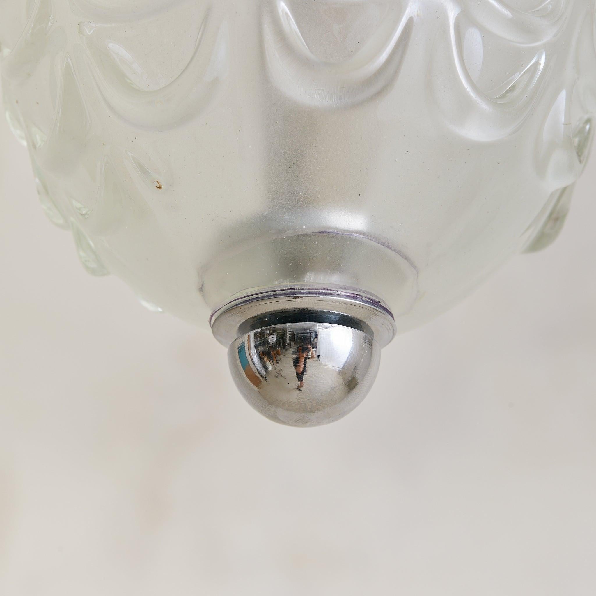 Vetro Italian Art Deco Murano Glass Bell Pendant Attributed to Barovier & Toso, 1950s in vendita