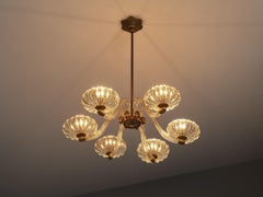 Italian Art Deco Murano Glass Chandelier with Star Ceiling Accent