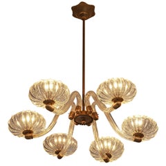 Italian Art Deco Murano Glass Chandelier with Star Ceiling Accent