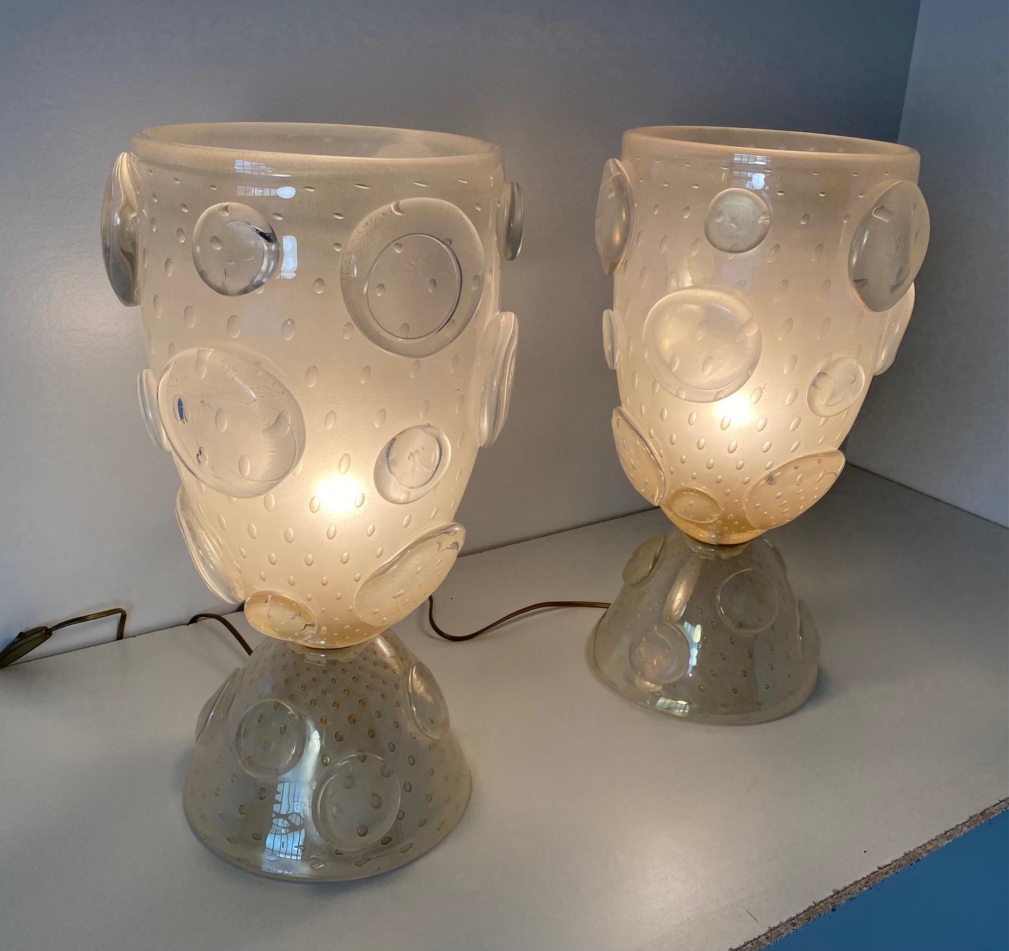 Italian Art Deco Murano Glass Vase Table Lamps 6