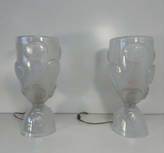 Italian Art Deco Murano Glass Vase Table Lamps