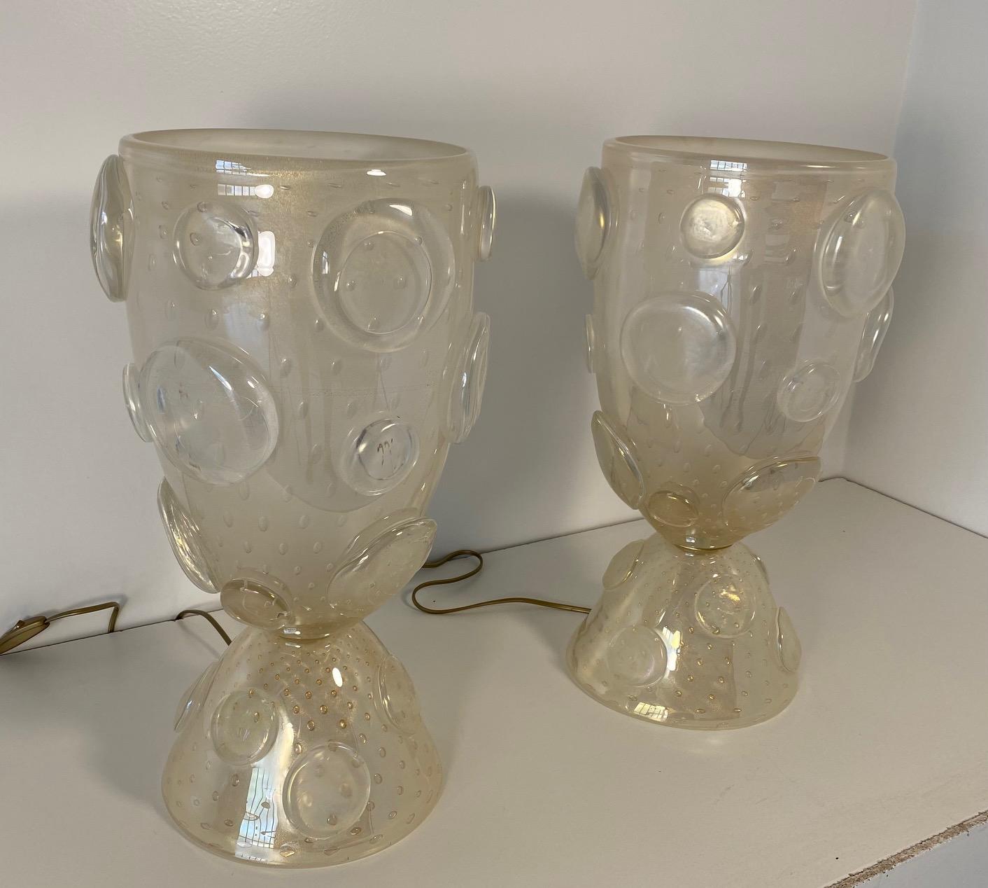 Italian Art Deco Murano Glass Vase Table Lamps In Good Condition In Meda, MB