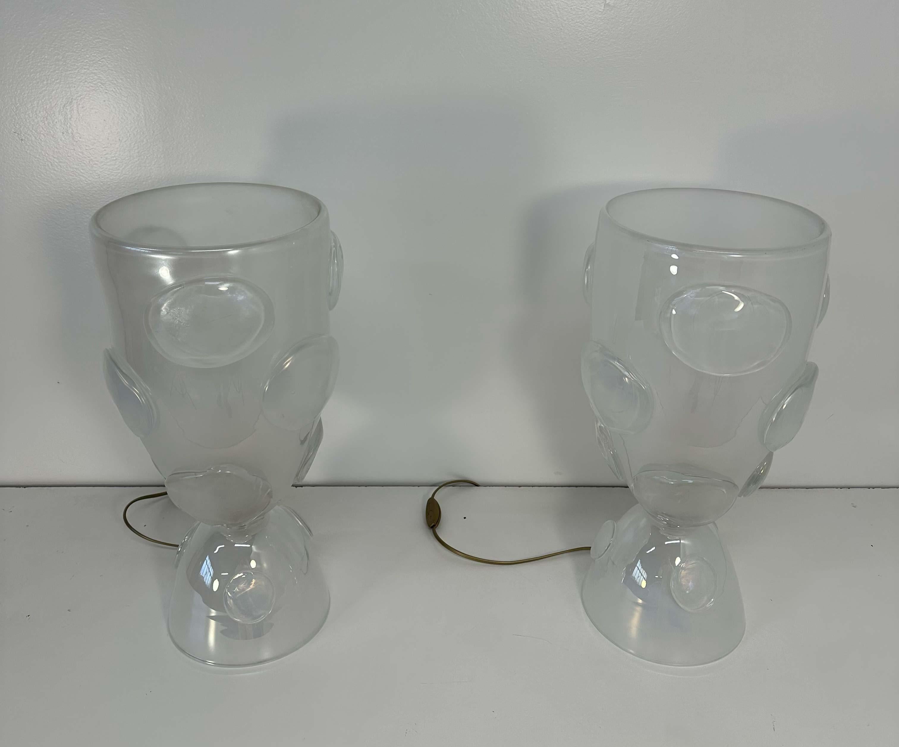 Italian Art Deco Murano Glass Vase Table Lamps In Good Condition For Sale In Meda, MB