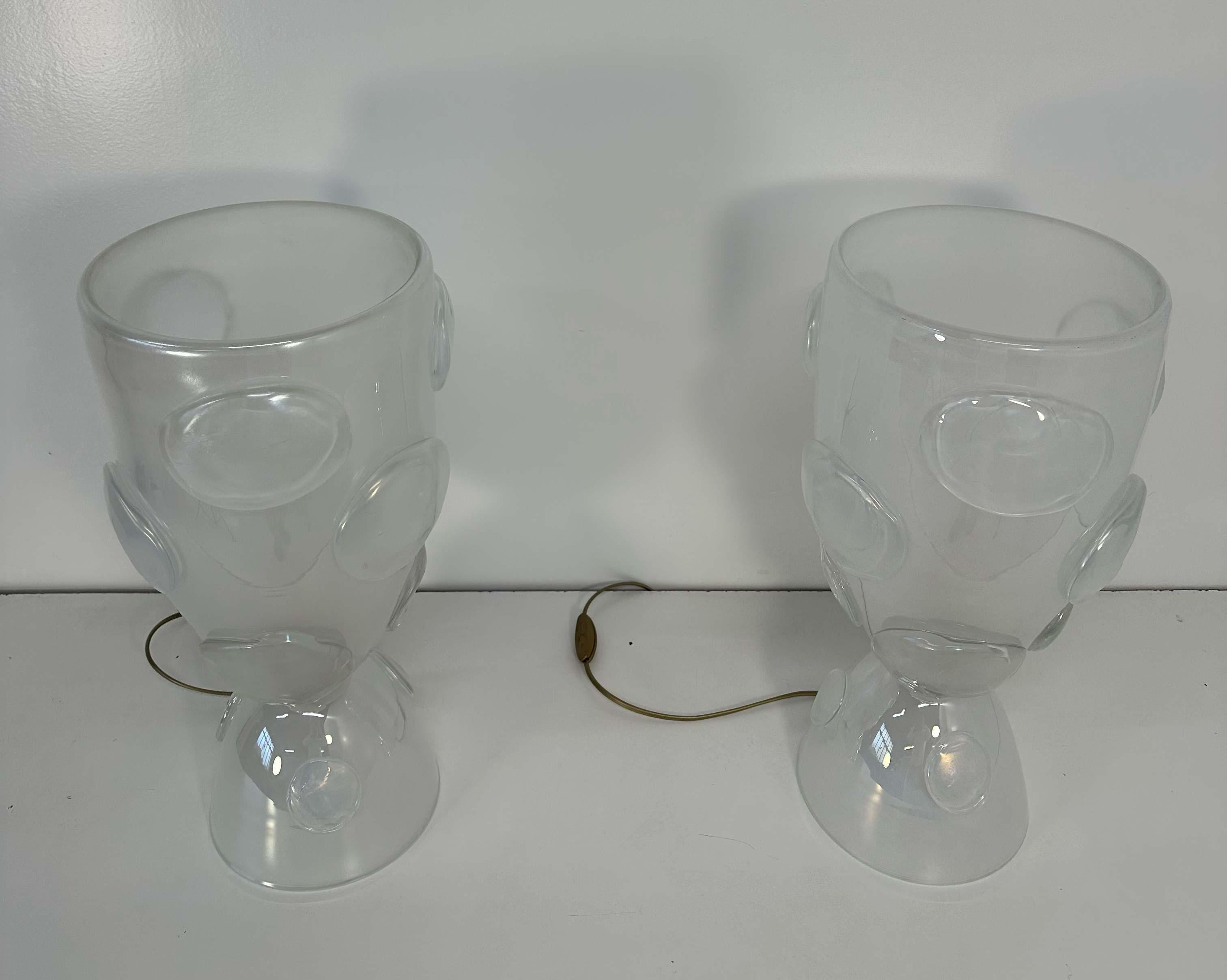 Contemporary Italian Art Deco Murano Glass Vase Table Lamps For Sale