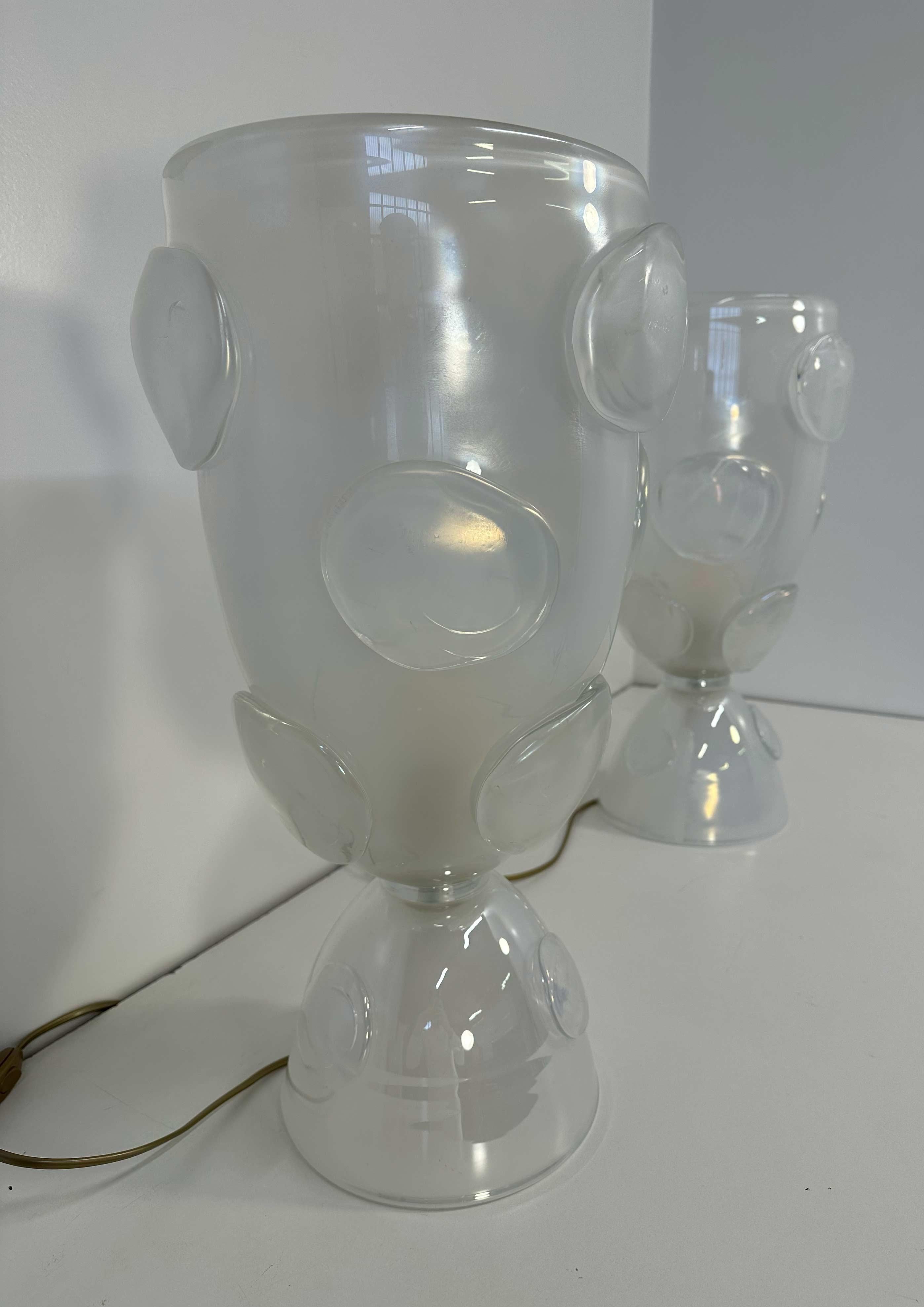 Italian Art Deco Murano Glass Vase Table Lamps For Sale 2