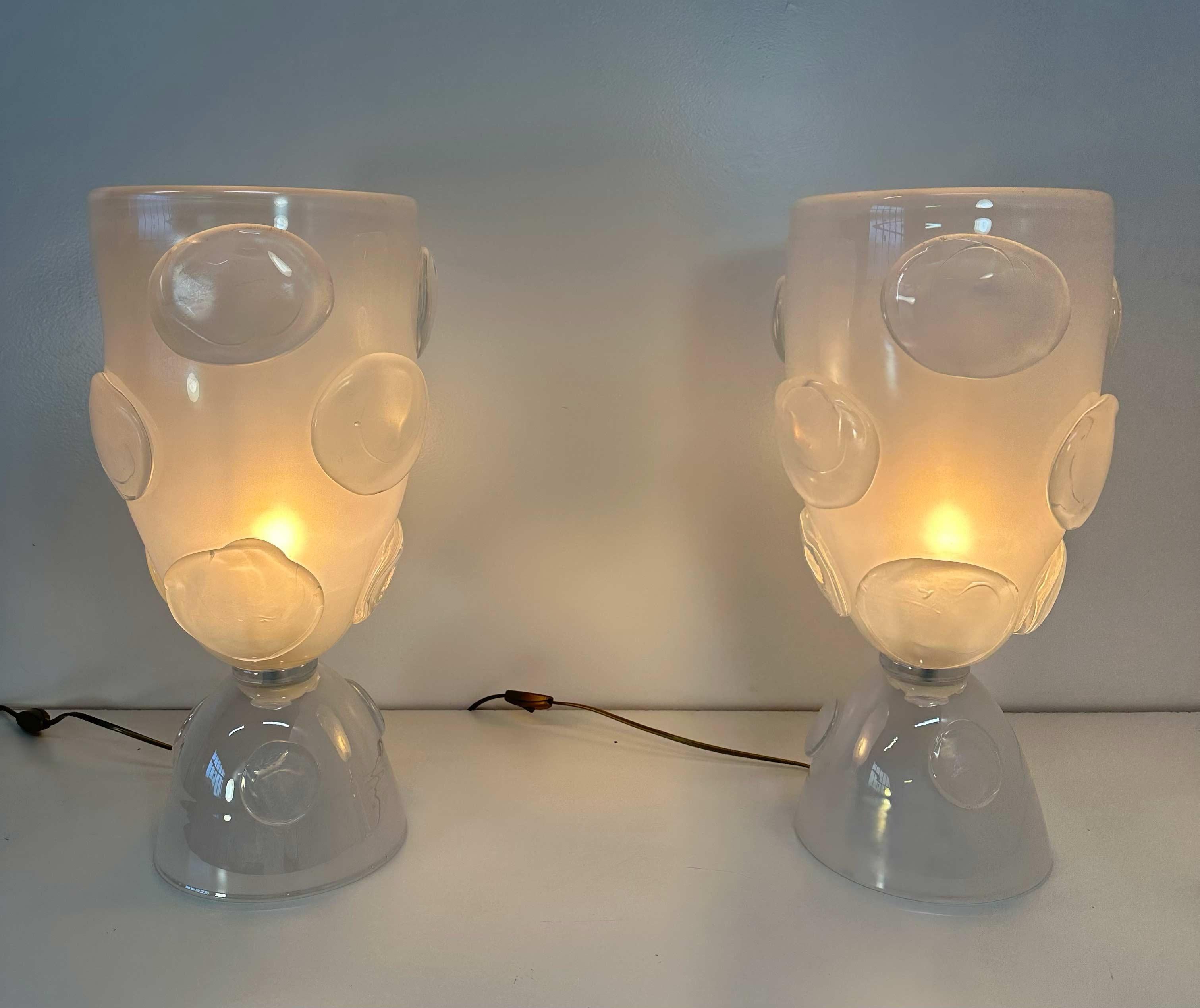 Italian Art Deco Murano Glass Vase Table Lamps For Sale 3