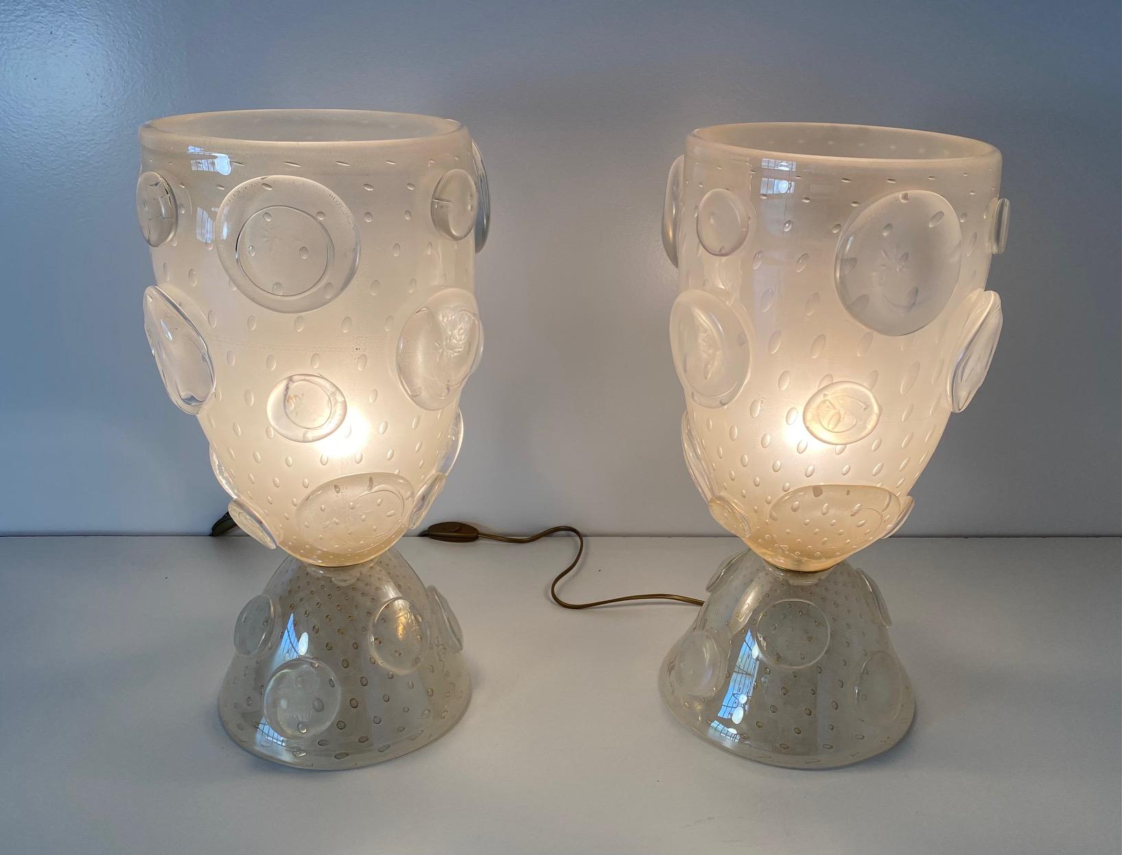 Italian Art Deco Murano Glass Vase Table Lamps 4
