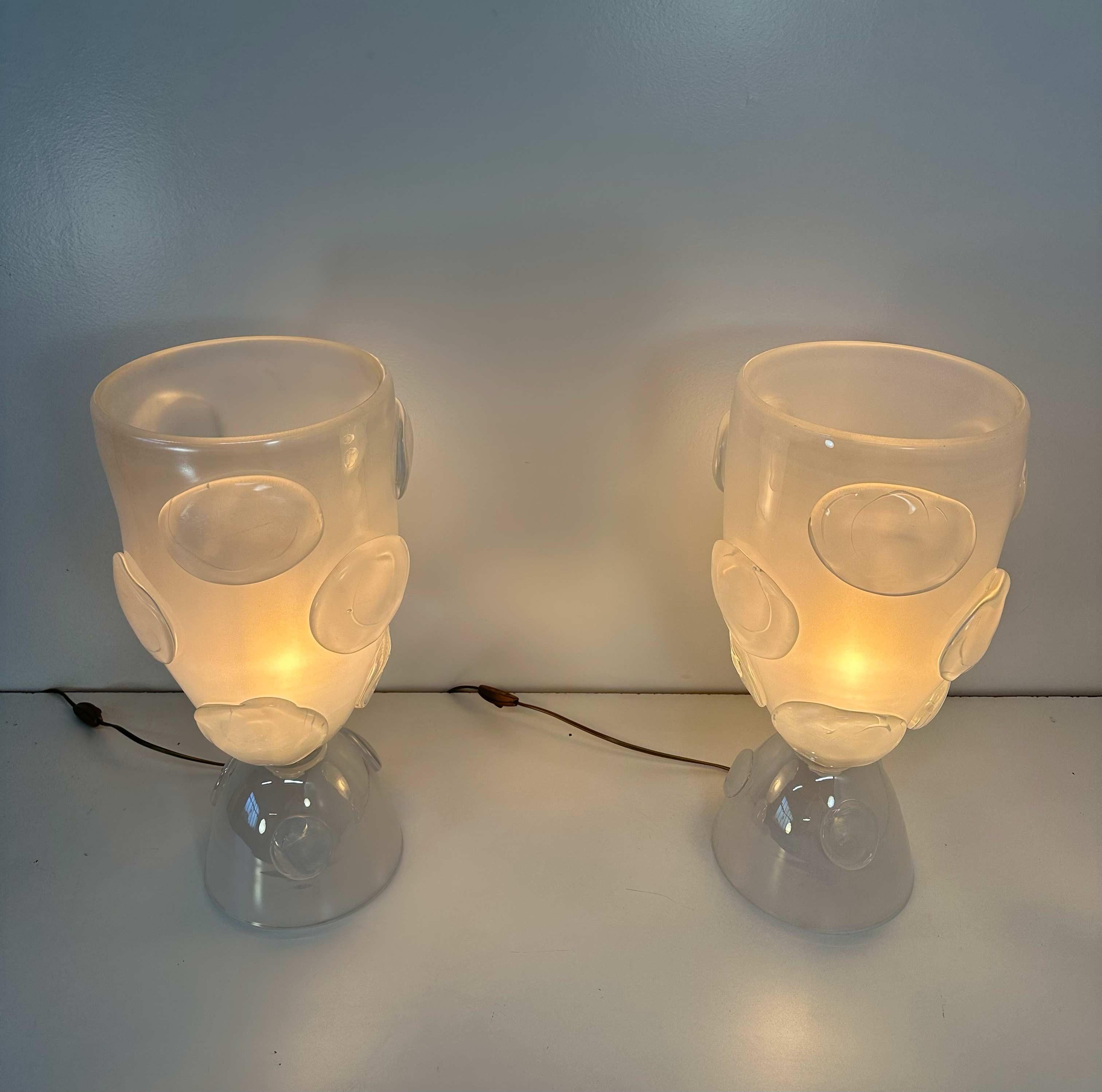 Italian Art Deco Murano Glass Vase Table Lamps For Sale 4