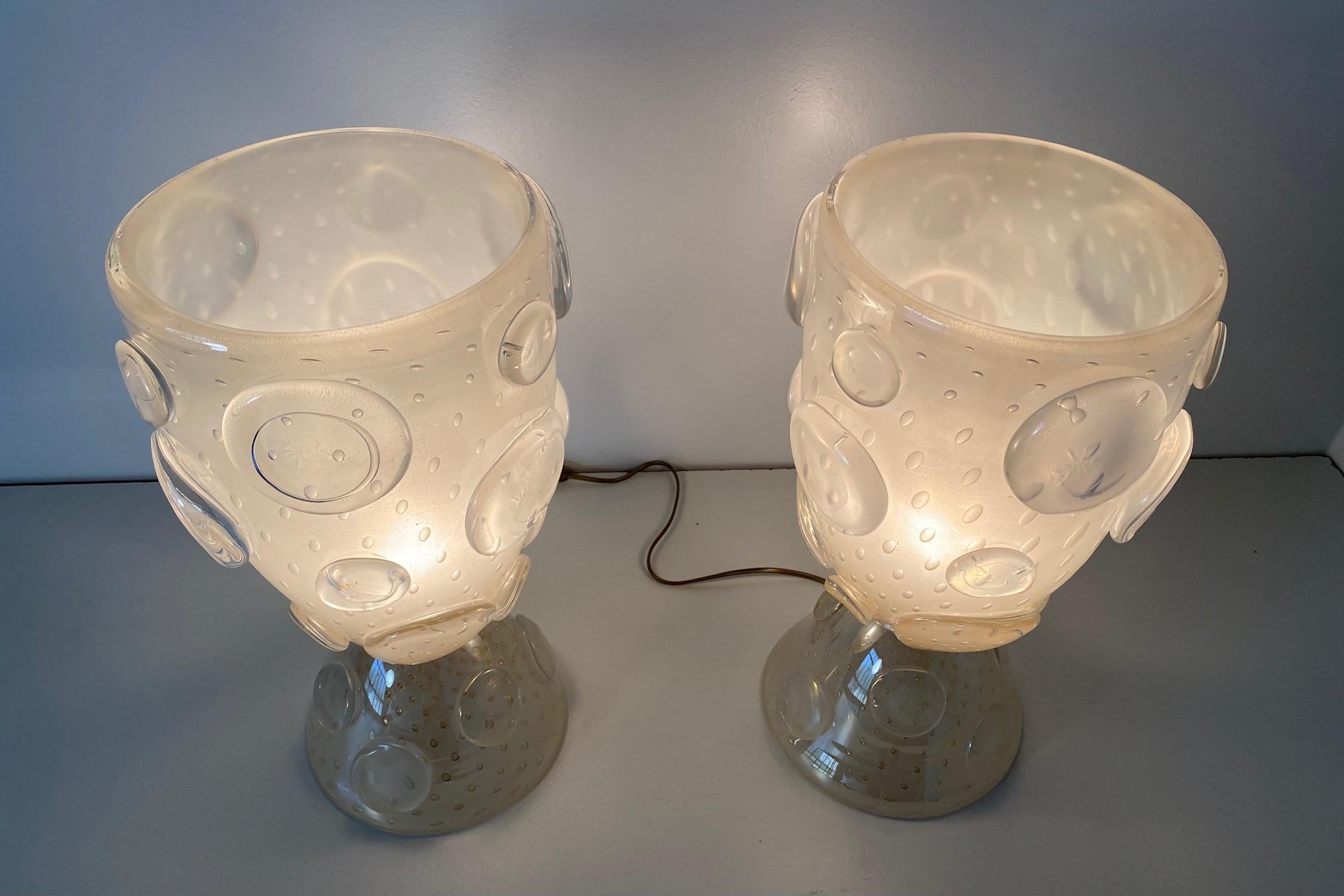 Italian Art Deco Murano Glass Vase Table Lamps 5
