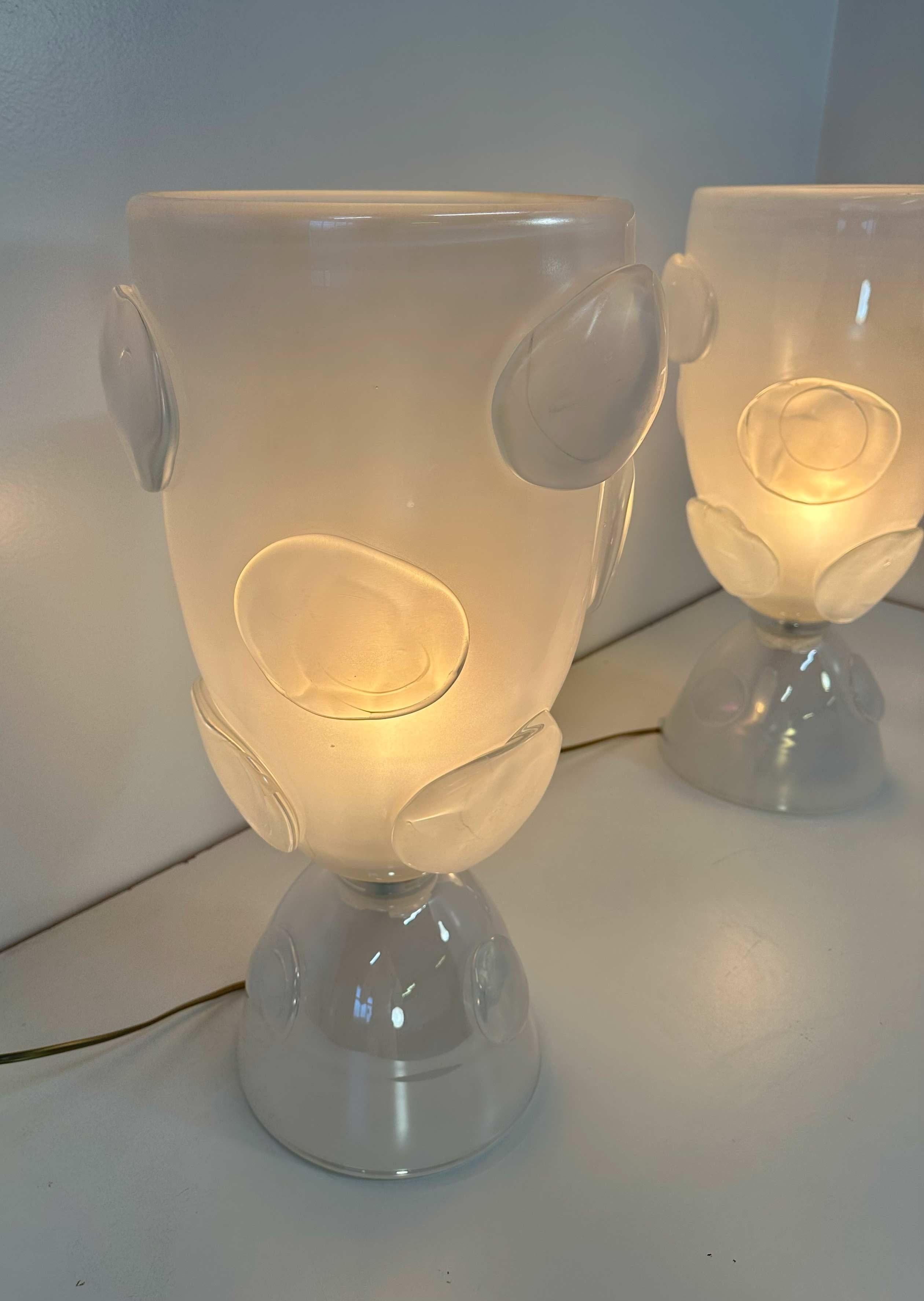Italian Art Deco Murano Glass Vase Table Lamps For Sale 5