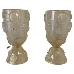 Italian Art Deco Murano Glass Vase Table Lamps
