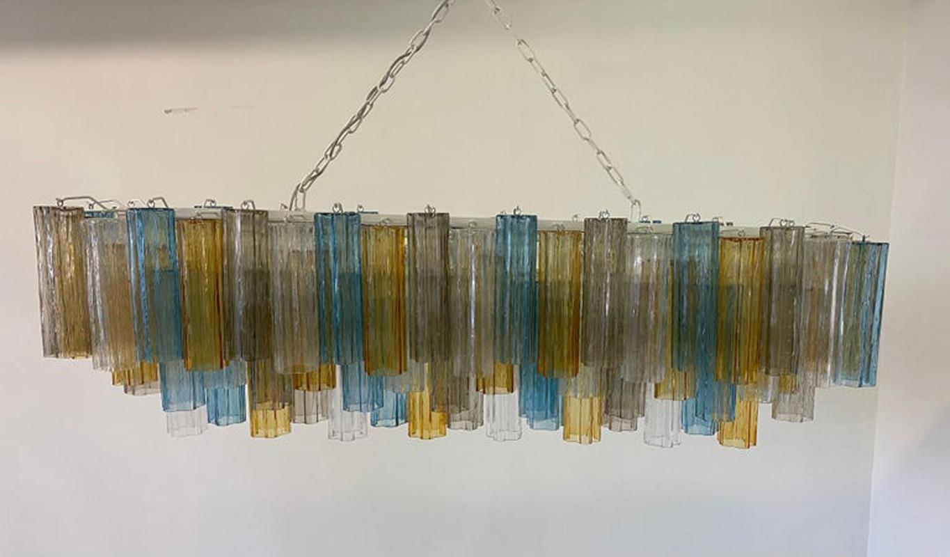 Italian Art Deco Murano Light Blue, Grey and Amber Glass Chandelier 5