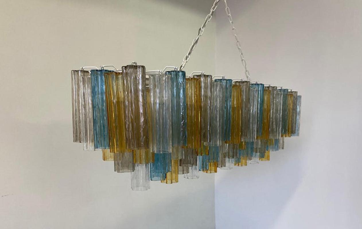Italian Art Deco Murano Light Blue, Grey and Amber Glass Chandelier For Sale 6