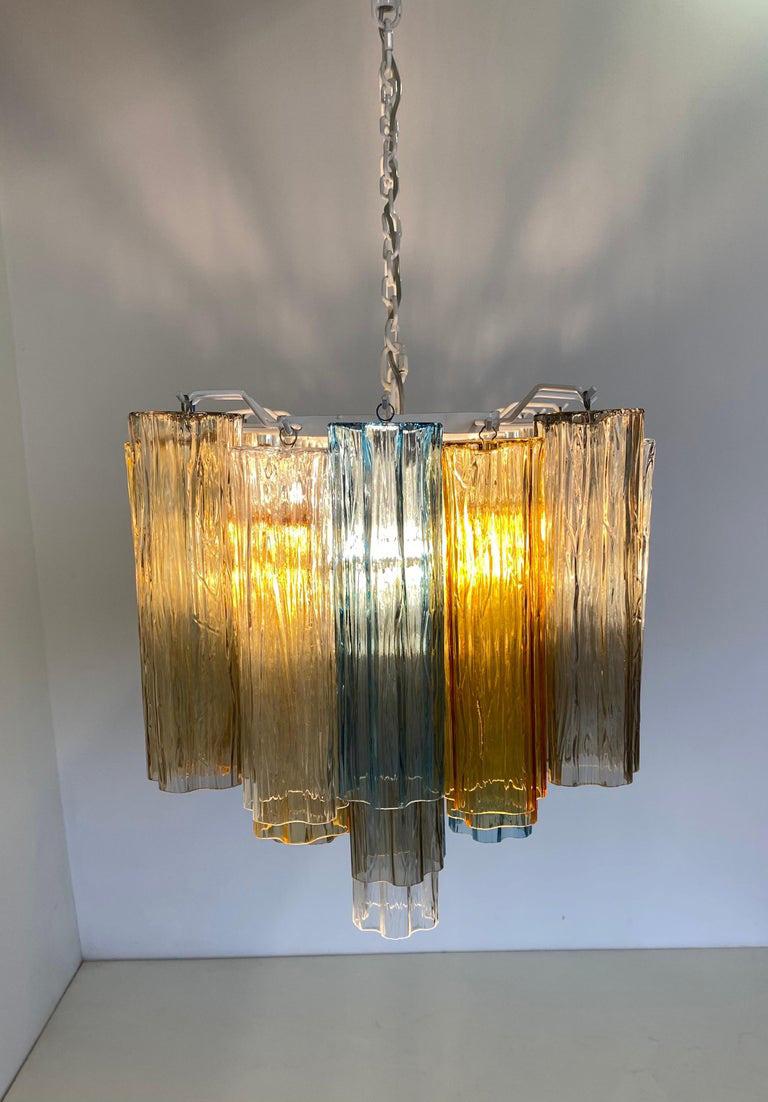Italian Art Deco Murano Light Blue, Grey and Amber Glass Chandelier For Sale 2