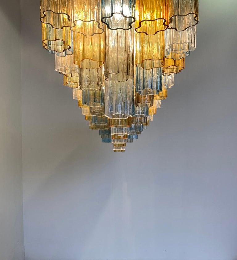 Italian Art Deco Murano Light Blue, Grey and Amber Glass Chandelier For Sale 3