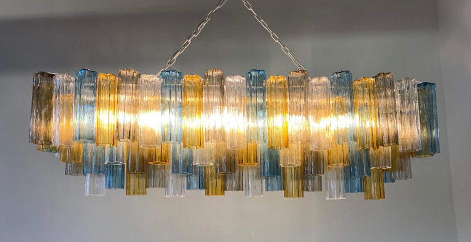 Italian Art Deco Murano Light Blue, Grey and Amber Glass Chandelier For Sale 4
