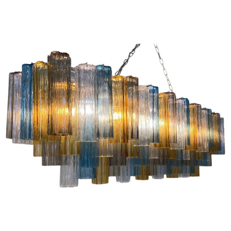 Italian Art Deco Murano Light Blue, Grey and Amber Glass Chandelier