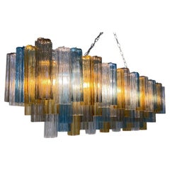 Italian Art Deco Murano Light Blue, Grey and Amber Glass Chandelier