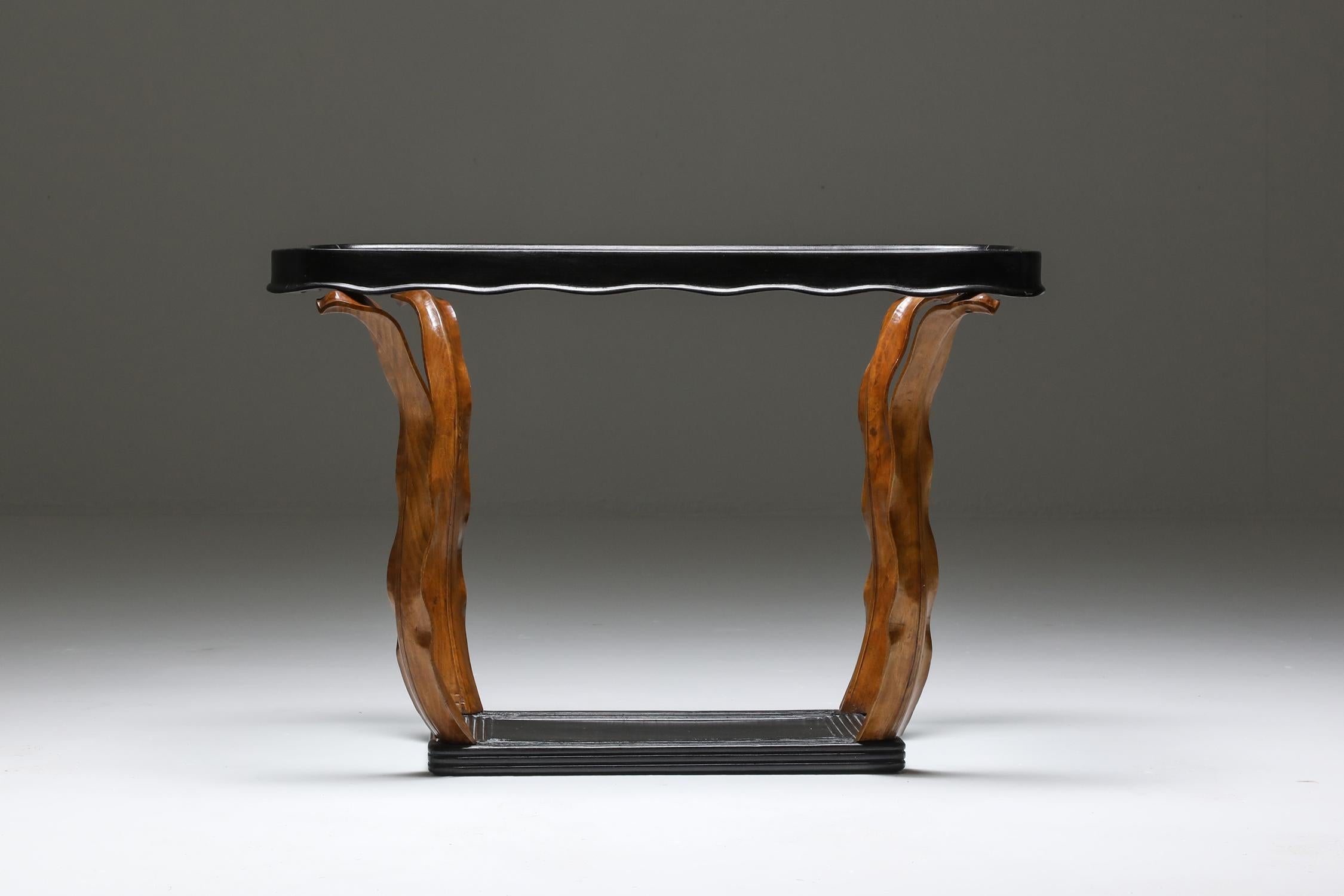Ebonized Italian Art Deco Occasional Table with Glass Top by Paolo Buffa