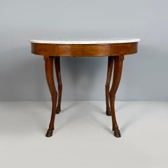 Italian Art Deco oval dining table in wood and white grey marble, 1930s