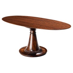 Italian Art Deco Oval Pedestal Dining Table in Mahogany