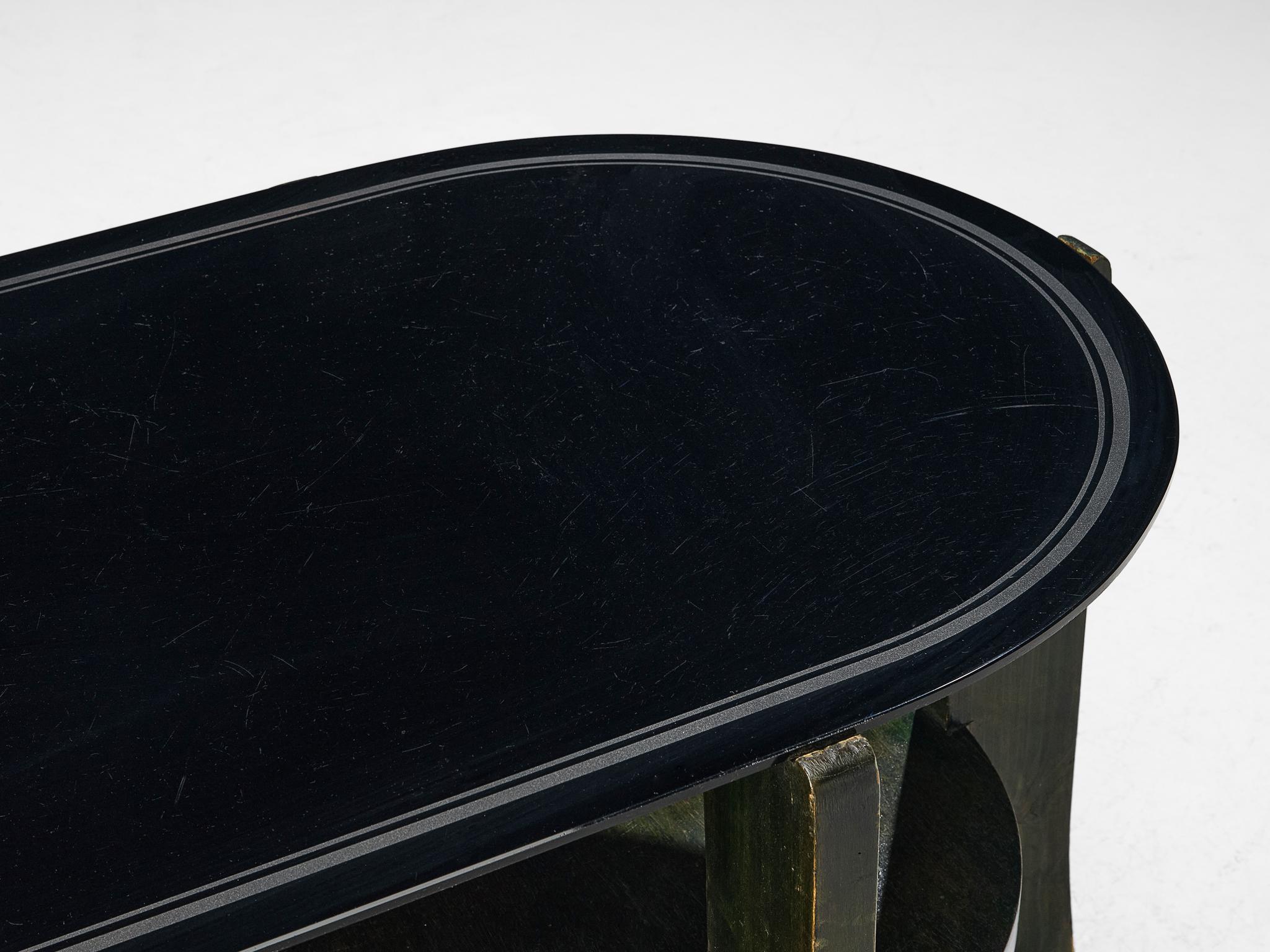 Mid-Century Modern Table basse ovale Art déco italienne en bois teinté vert  en vente