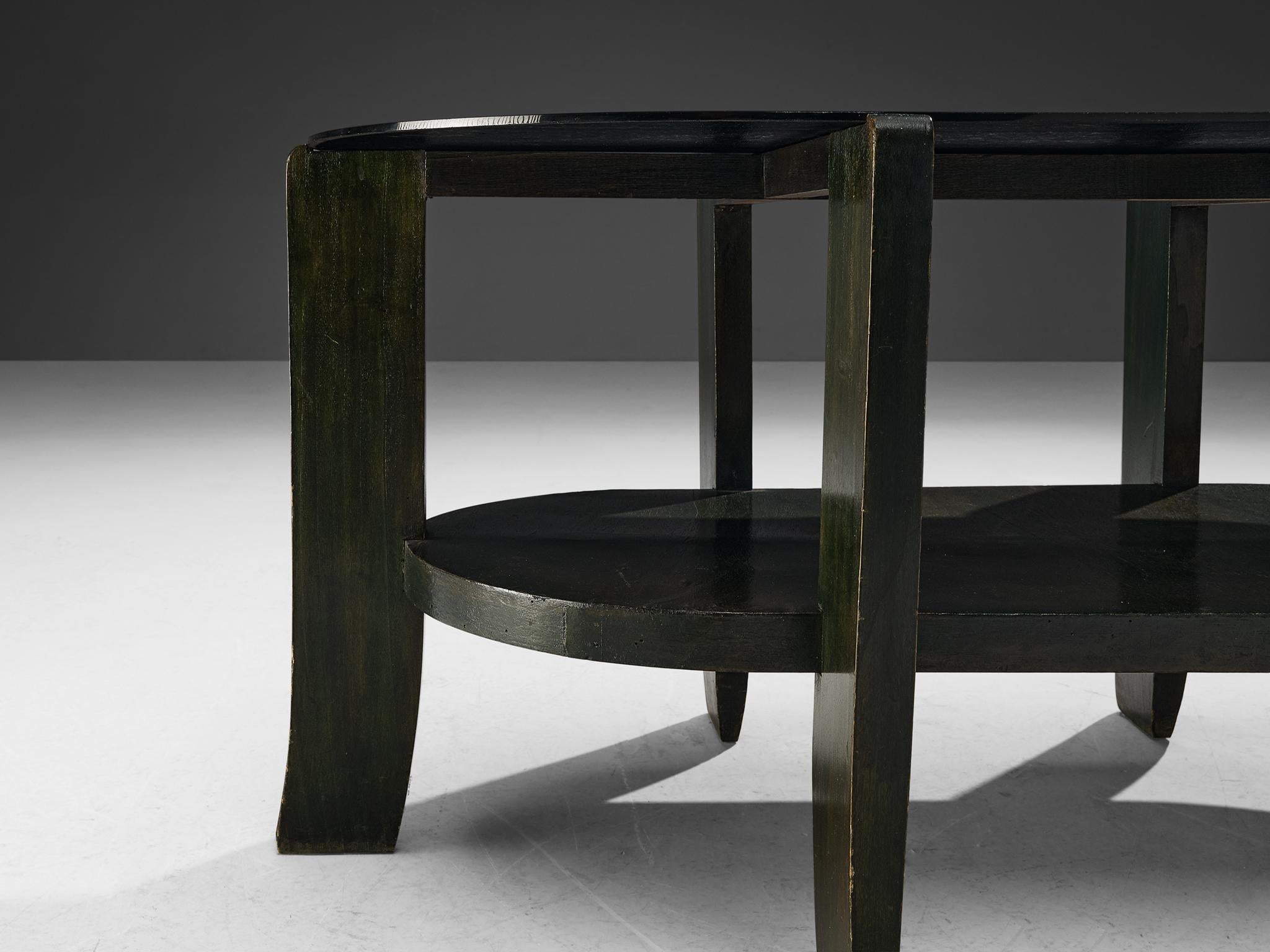 Table basse ovale Art déco italienne en bois teinté vert  en vente 2