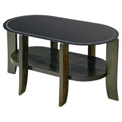 Italian Art Deco Oval Shaped Coffee Table in Green Stained Wood 