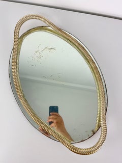 Attributed To Fontana Arte Italian Art Deco Oval Tray Brass And Mirrored Glass