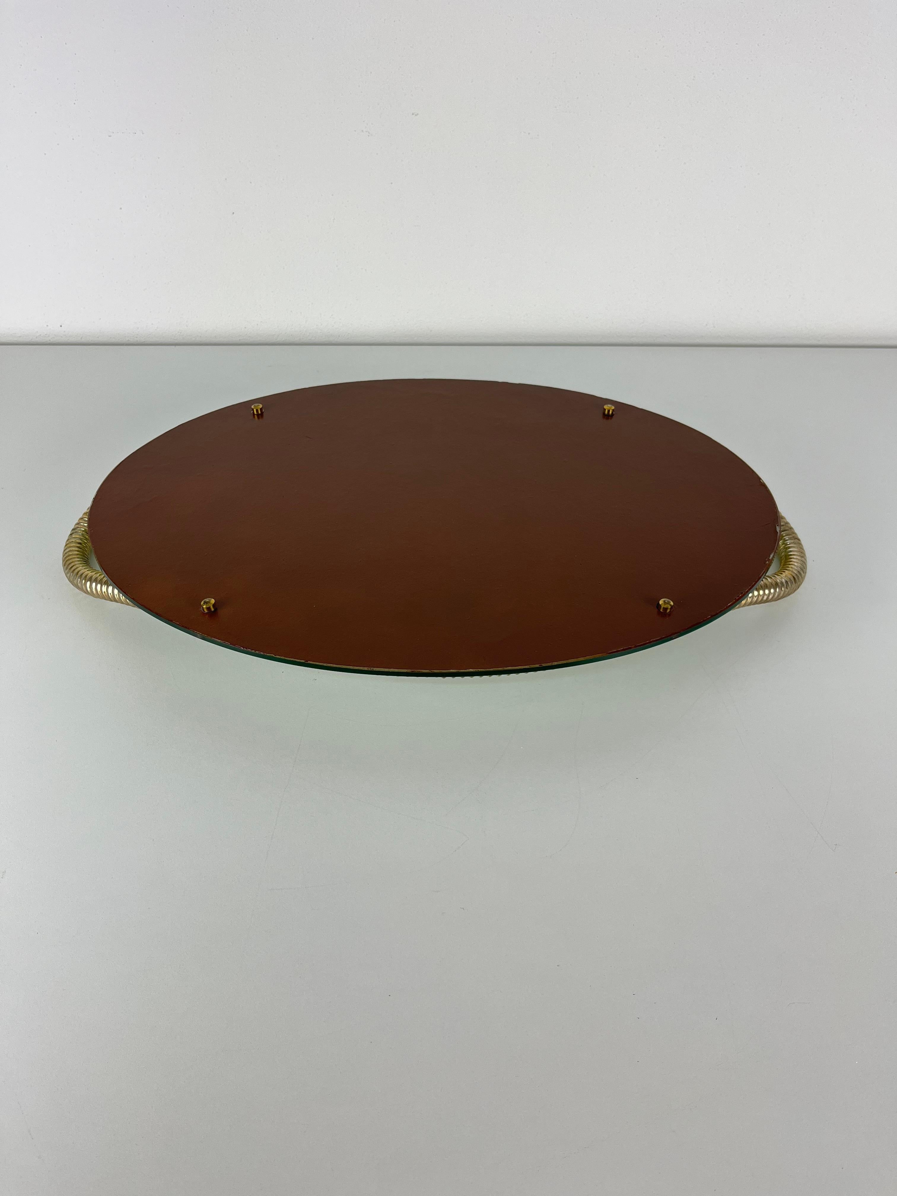 Attributed To Fontana Arte Italian Art Deco Oval Tray Brass And Mirrored Glass For Sale 2