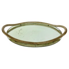 Vassoio ovale Art Deco italiano in ottone e vetro specchiato in stile Fontana Arte