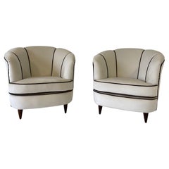 Italian Art Deco pair of beige and brown velvet armchairs, 1940s