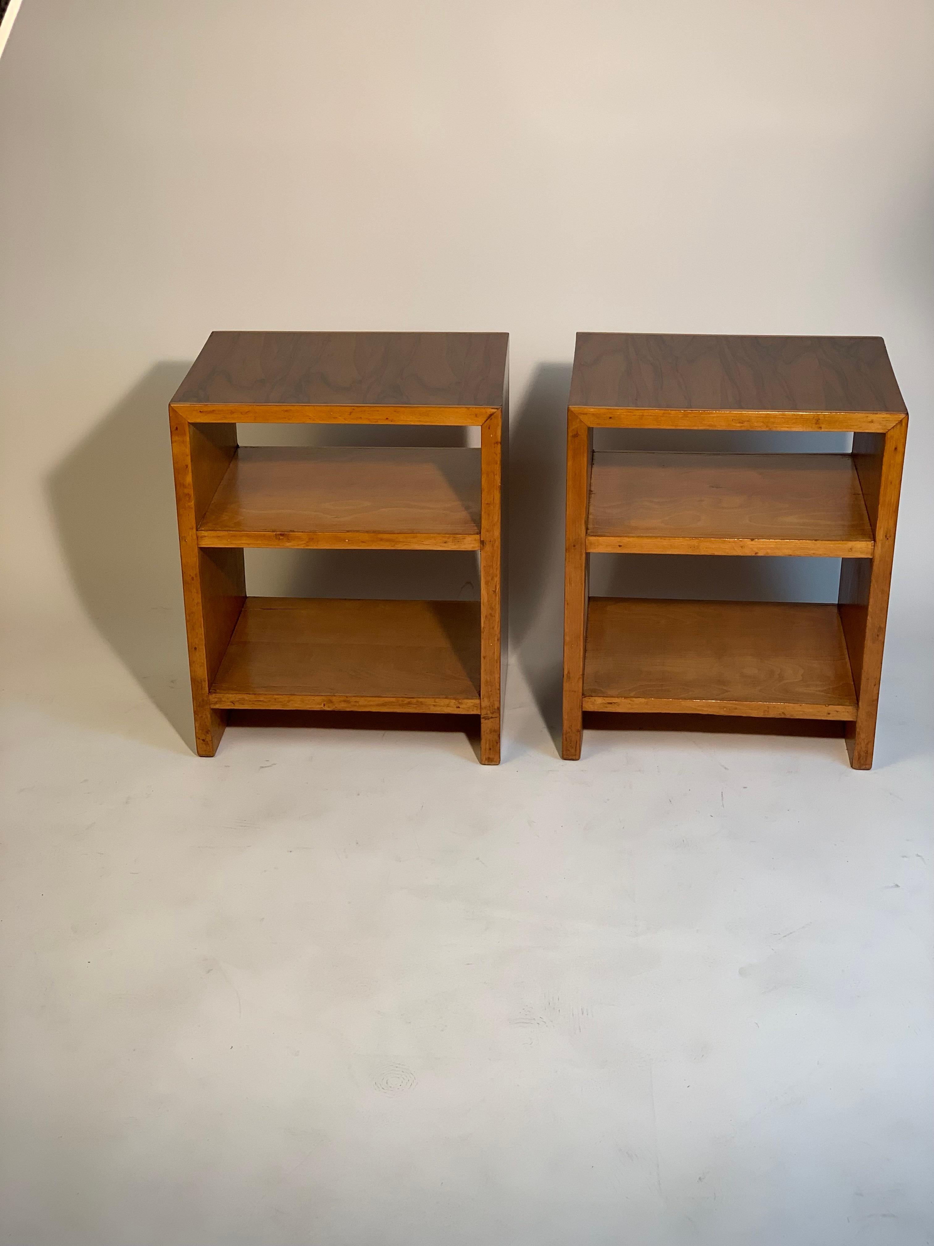 Wood Italian Art Deco Pair Of Double Shelve Side Table Or Bed Tables