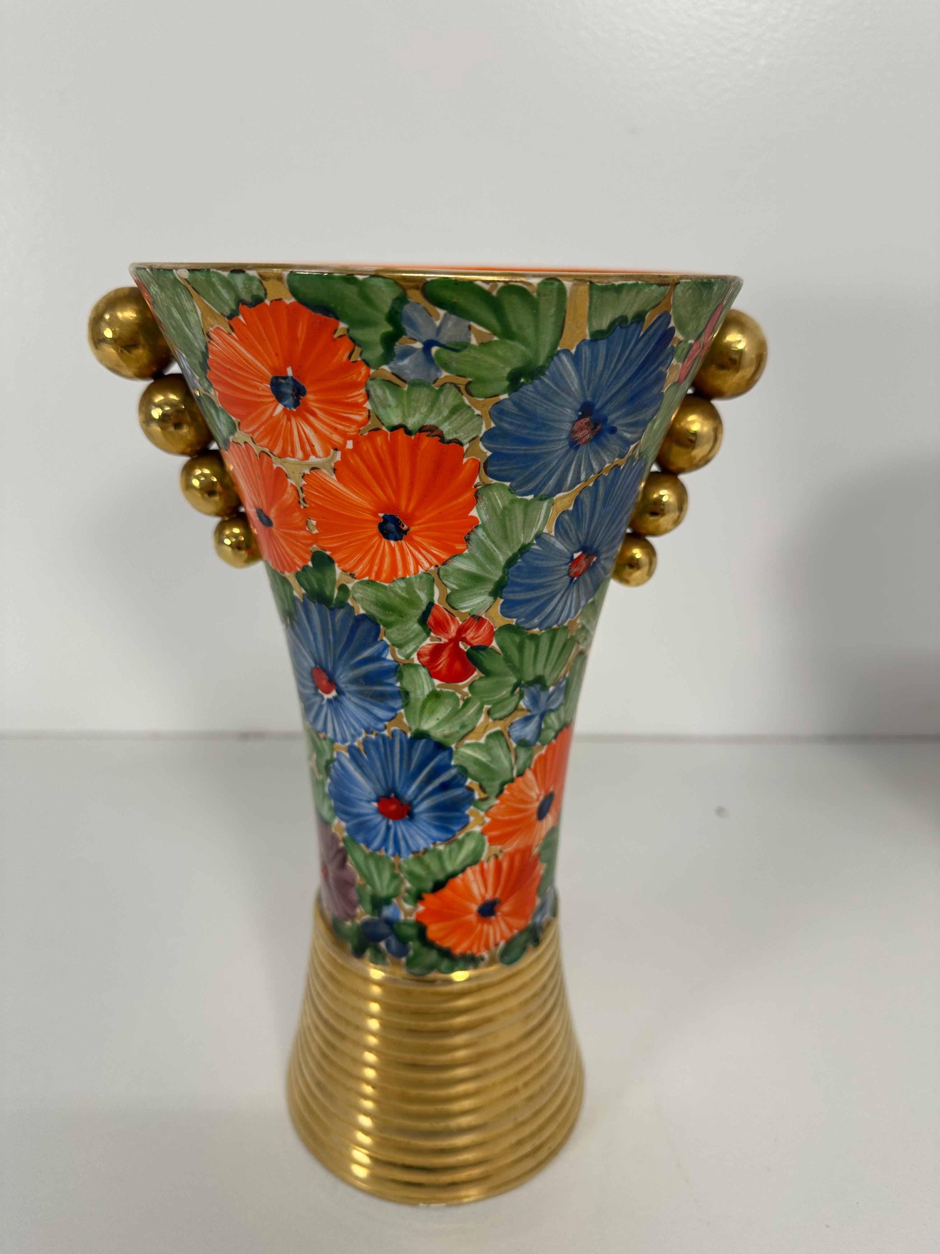 Coppia di vasi in ceramica dipinta a fiori, F.A.C.I., anni '40 in vendita 1