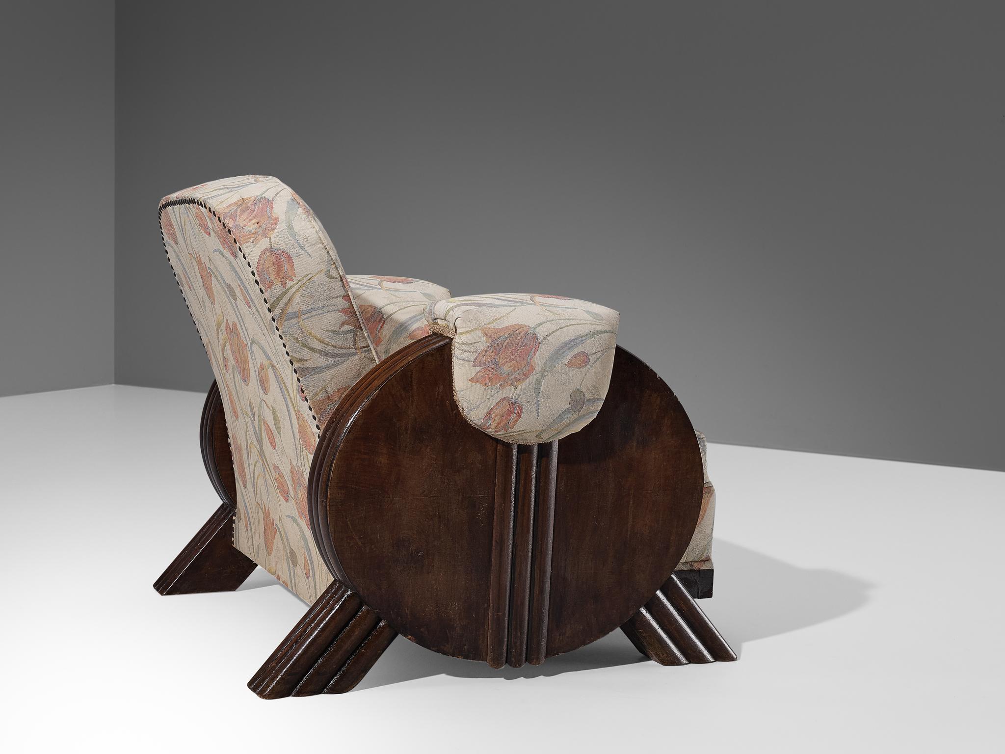 Paire de chaises longues italiennes Art déco en tapisserie florale et bois en vente 5