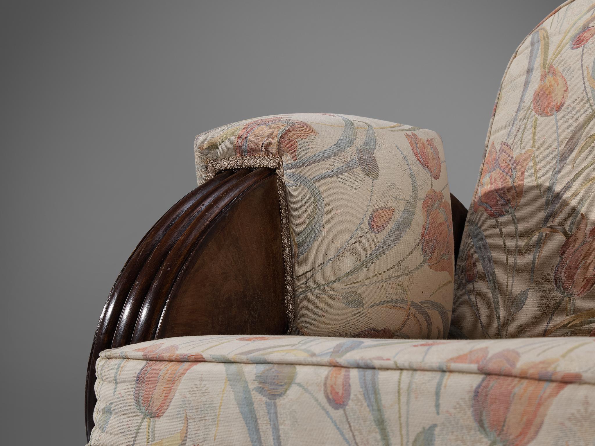 Paire de chaises longues italiennes Art déco en tapisserie florale et bois en vente 2