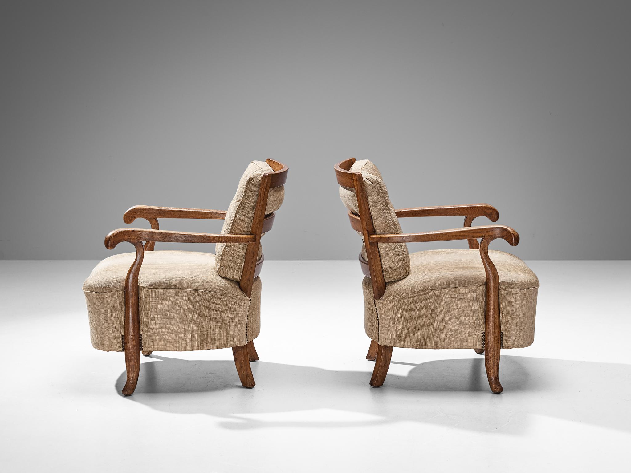 Italian Art Deco Pair of Lounge Chairs in Oak 2