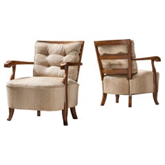 Italian Art Deco Pair of Lounge Chairs in Oak
