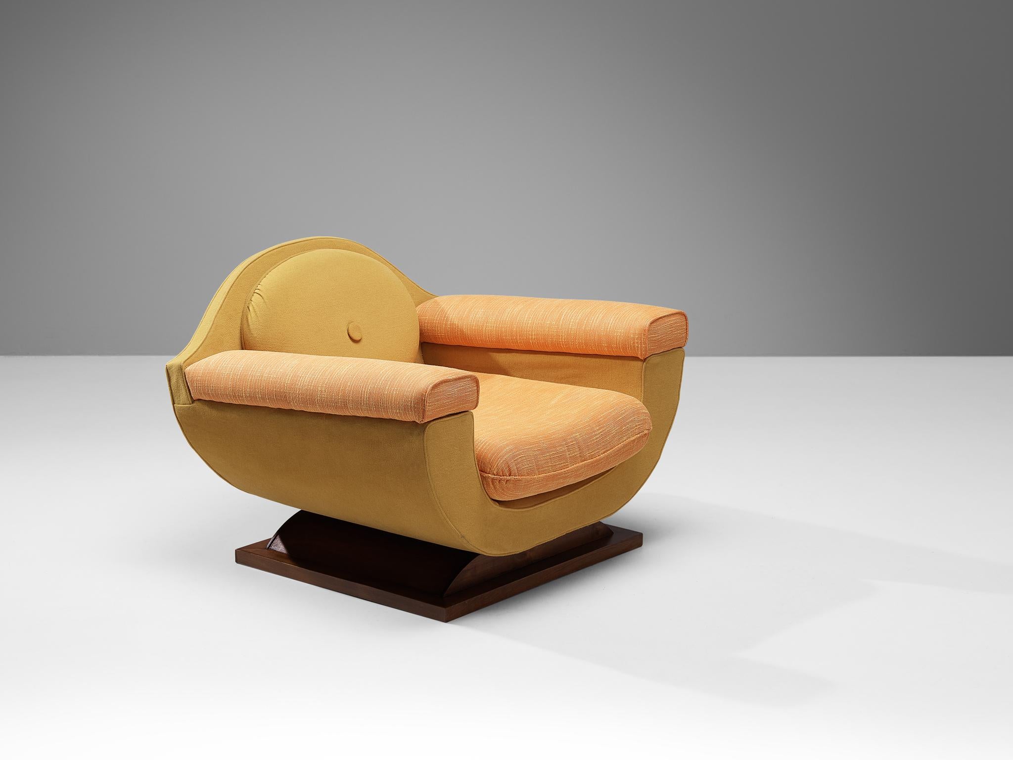 Paar italienische Art-Déco-Loungesessel mit orange-gelber Polsterung  im Angebot 2