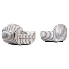 Italian Art Deco Pair of Lounge Chairs in Striped Upholstery