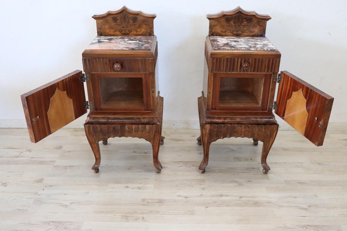 Italian Art Deco Pair of Nightstands with Marble Top For Sale 5