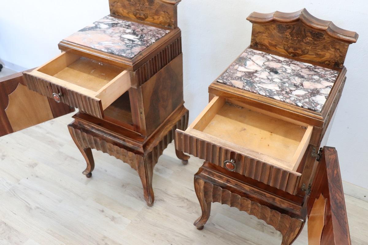 Italian Art Deco Pair of Nightstands with Marble Top For Sale 7